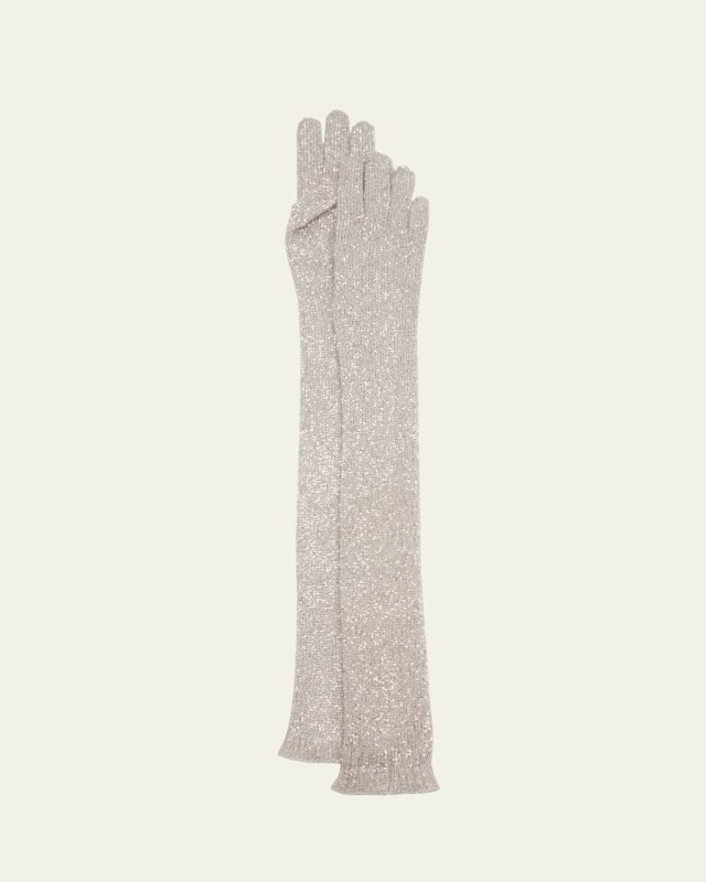 Paillette Elongated Nylon-Blend Gloves